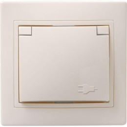 Розетка 1-м СП Кварта РСбш10-3-ККм 16А IP20 с заземл. защ. шторки с крышкой крем. IEK ERK12-K33-16-D