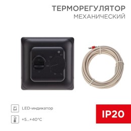Терморегулятор механический R70XT с датчиком температуры пола и LED-индикатором 16А/5Вт черн. Rexant