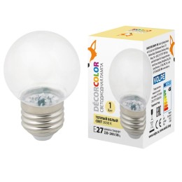 Лампа светодиодная декоративная LED-G45-1W/3000K/E27/CL/С "шар" прозр. теплый бел. свет (3000К) карт