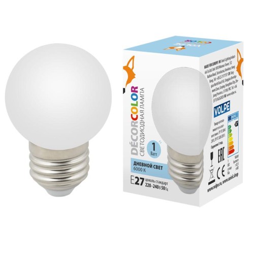 Лампа светодиодная LED-G45-1W/6000K/E27/FR/С 1Вт шар матовая 6000К холод. бел. E27 декоративная (упа