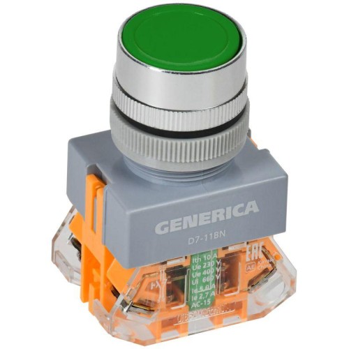 Кнопка D7-11BN d22мм 1НО+1НЗ зел. GENERICA BBT50-11BN-3-22-K06-G