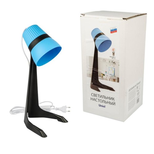 Светильник ULO-K22 D/E14/A BLACK/BLUE настольный 40Вт E14 механич. выкл. черн. с син. Uniel UL-00009