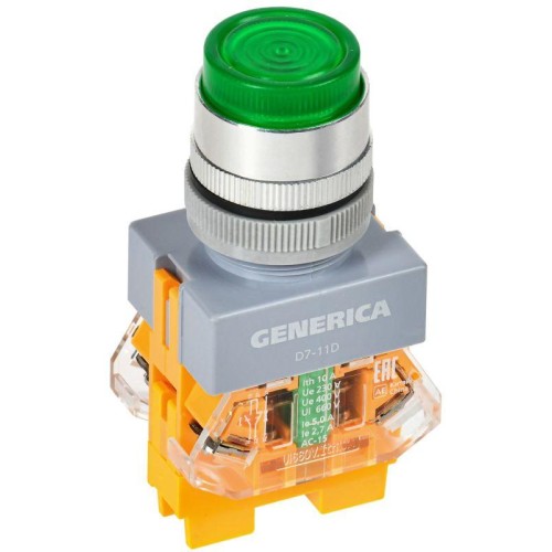 Кнопка D7-11D d22мм 1НО+1НЗ с подсветкой зел. GENERICA BBT50-11D-3-12-K06-G