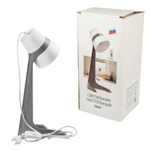 Светильник ULO-K22 D/E14/A GREY/WHITE настольный 40Вт E14 механич. выкл. сер. с бел. Uniel UL-000095