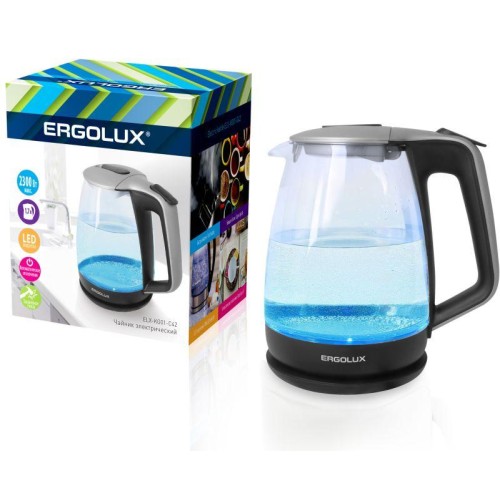 Чайник ELX-KG01-C42 стекл. 1.7л 160-250В 1500-2300Вт серебристо-черн. Ergolux 13117