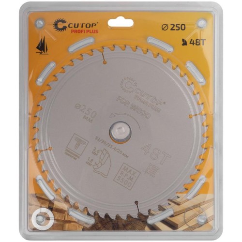 Диск пильный по дереву с тефлоновым покрытием 48Т Profi plus 250х1.8/2.6х32/30/25.4/20мм Cutop 75-25