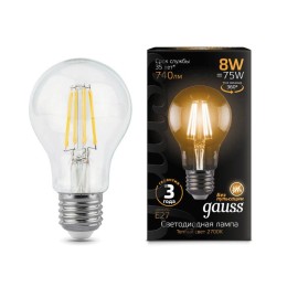 Лампа светодиодная филаментная Black Filament 8Вт A60 грушевидная 2700К тепл. бел. E27 740лм GAUSS 1