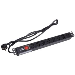 Блок розеток 8 мест PDU (немец. станд) 19дюймов IEC320 C13 PH12-8C131 с LED выкл. алюм. профиль1U шн