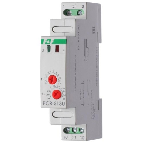 Реле времени PCR-513U 8А 12-264В AC/DC 1 перекл. IP20 задержка включ. монтаж на DIN-рейке F&F EA02.0