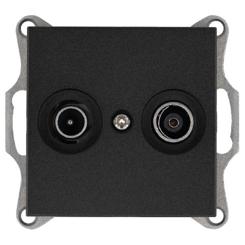 Розетка телевизионная проходная TV + FM 2-м Ф9.5мм механизм антрацит Jasmart G6205B