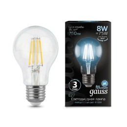 Лампа светодиодная филаментная Black Filament 8Вт A60 грушевидная 4100К нейтр. бел. E27 780лм GAUSS