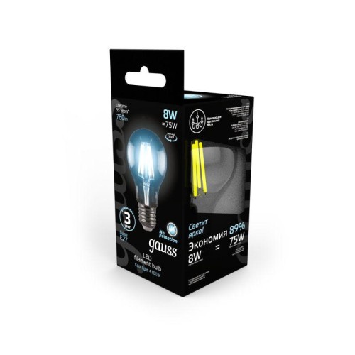 Лампа светодиодная филаментная Black Filament 8Вт A60 грушевидная 4100К нейтр. бел. E27 780лм GAUSS