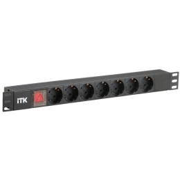 Блок розеток 7 мест PDU (немец. станд.) PH12-7D3 с выкл. и защитой от перенапр. 1U вход С14 ITK PH12