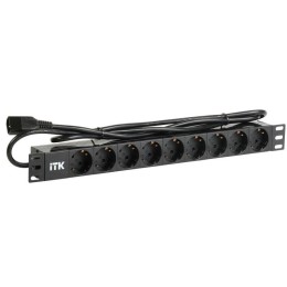 Блок розеток 9 мест PDU (немец. станд.) DIN 49440 ПВХ профиль 1U шнур 2м; вилка IEC 320 C14; черн. I