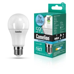 Лампа светодиодная LED7-A60/845/E27 7Вт грушевидная матовая 4500К бел. E27 590лм 170-265В Camelion 1
