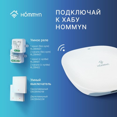 Модуль реле zigbee 2 канала (без нейтрали) RLZBNN02 HOMMYN НС-1587113