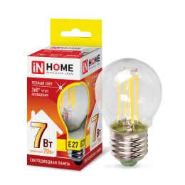 Лампа светодиодная LED-ШАР-deco 7Вт шар прозрачная 3000К тепл. бел. E27 810лм 230В IN HOME 469061201
