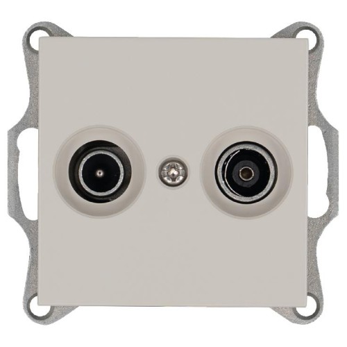 Розетка телевизионная проходная TV + FM 2-м Ф9.5мм механизм тауп Jasmart G6205T