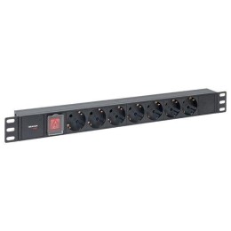 Блок PDU TERACOM PRO 19дюйм 1U 10А 250В 7-м Schuko с выкл. без шнура питания вх. разъем C14 алюм. че