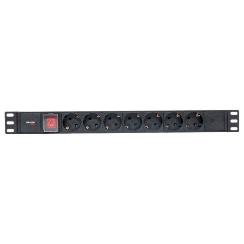Блок PDU TERACOM PRO 19дюйм 1U 10А 250В 7-м Schuko с выкл. без шнура питания вх. разъем C14 алюм. че