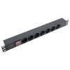 Блок PDU TERACOM PRO 19дюйм 1U 10А 250В 7-м Schuko с выкл. без шнура питания вх. разъем C14 алюм. че