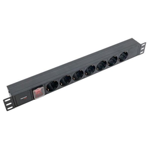 Блок PDU TERACOM PRO 19дюйм 1U 10А 250В 7-м Schuko с выкл. без шнура питания вх. разъем C14 алюм. че