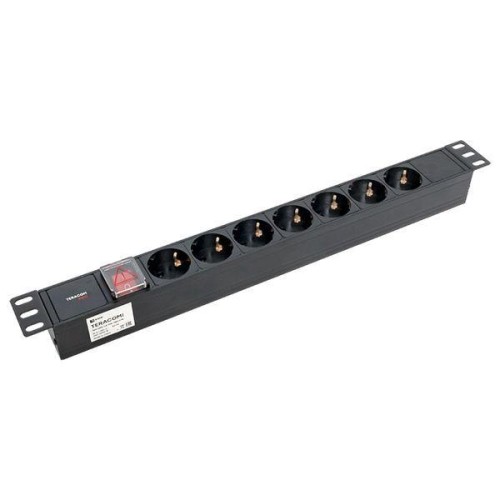 Блок PDU TERACOM PRO 19дюйм 1U 10А 250В 7-м Schuko с выкл. без шнура питания вх. разъем C14 алюм. че