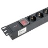 Блок PDU TERACOM PRO 19дюйм 1U 10А 250В 7-м Schuko с выкл. без шнура питания вх. разъем C14 алюм. че
