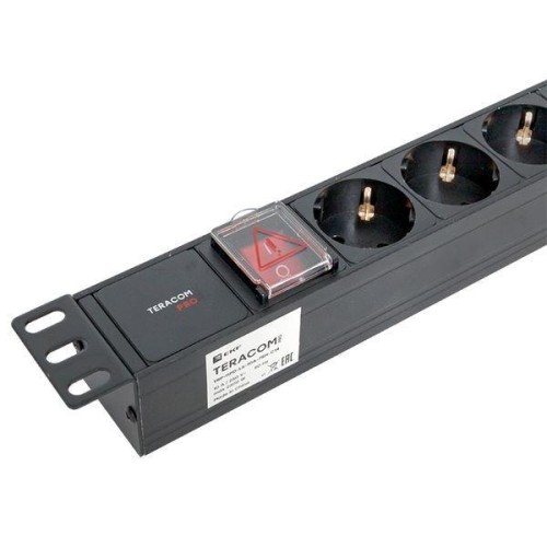 Блок PDU TERACOM PRO 19дюйм 1U 10А 250В 7-м Schuko с выкл. без шнура питания вх. разъем C14 алюм. че