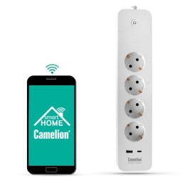 Фильтр сетевой умный Smart Home SZD/SH/4х1.5/WIFI 4гн.1.5м 16А 4000В USB+Type-С WiFi+Счетчик Camelio