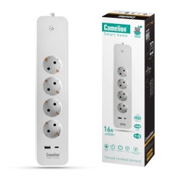 Фильтр сетевой умный Smart Home SZD/SH/4х1.5/WIFI 4гн.1.5м 16А 4000В USB+Type-С WiFi+Счетчик Camelio
