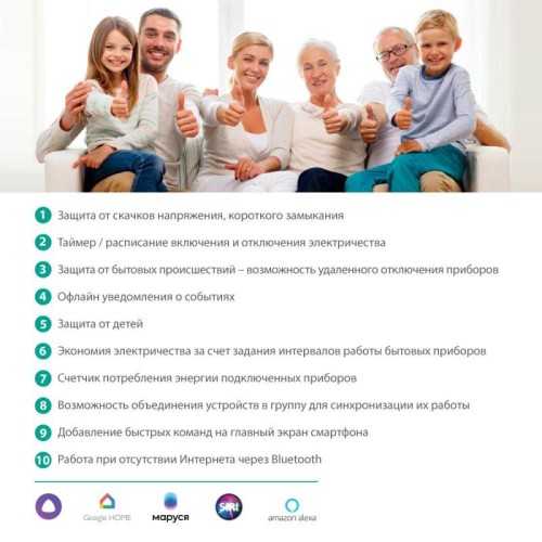 Фильтр сетевой умный Smart Home SZD/SH/4х1.5/WIFI 4гн.1.5м 16А 4000В USB+Type-С WiFi+Счетчик Camelio
