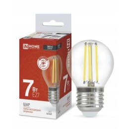 Лампа светодиодная LED-ШАР-deco 7Вт шар прозрачная 4000К нейтр. бел. E27 810лм 230В IN HOME 46906120