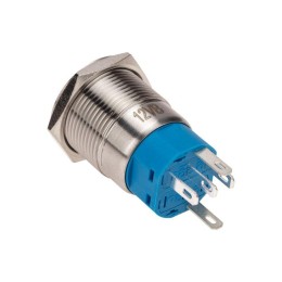 Кнопка антивандальная d19 12В Фикс (5с) ON-OFF/OFF-ON подсв/син. Rexant 36-3421