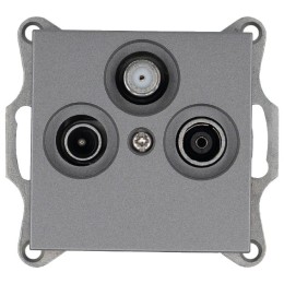 Розетка телевизионная проходная TV + FM + SAT 3-м Ф9.5мм механизм алюм. Jasmart G6207S