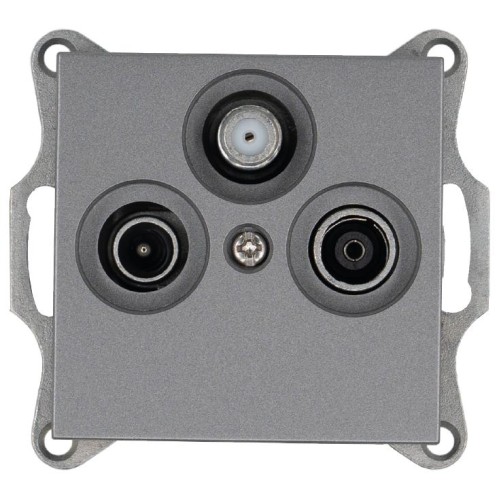 Розетка телевизионная проходная TV + FM + SAT 3-м Ф9.5мм механизм алюм. Jasmart G6207S