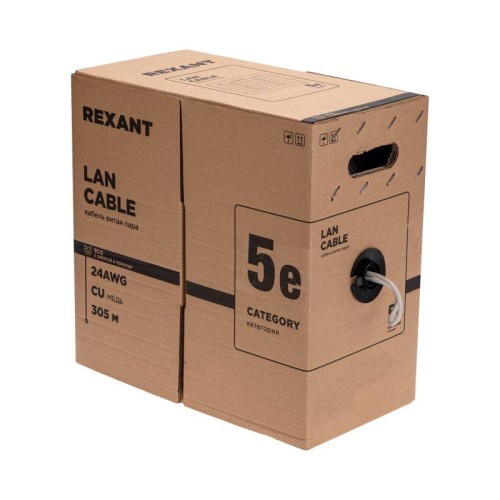 Кабель витая пара U/UTP кат.5E 2х2х24AWG solid CU PVC сер. (м) Rexant 01-0023-R
