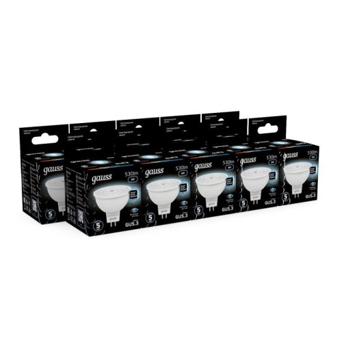 Лампа светодиодная Black 5Вт MR16 софит 4100К нейтр. бел. GU5.3 530лм GAUSS 101505205