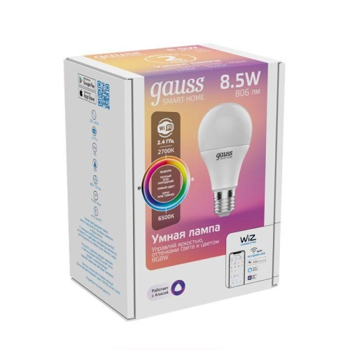 Лампа светодиодная умная Smart Home 8.5Вт A60 грушевидная 2700-6500К E27 806лм RGBW + измен. цветов.