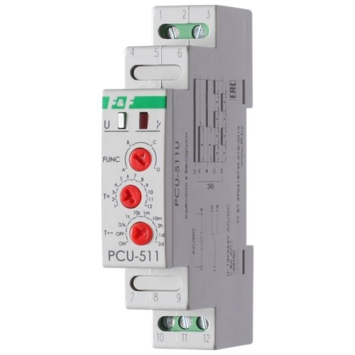 Реле времени PCU-511U 8А 12-264В AC/DC 1 перекл. IP20 многофункц. монтаж на DIN-рейке F&F EA02.001.0