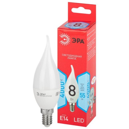 Лампа светодиодная RED LINE LED BXS-8W-840-E14 R 8Вт BXS свеча на ветру 4000К нейтр. бел. E14 Эра Б0