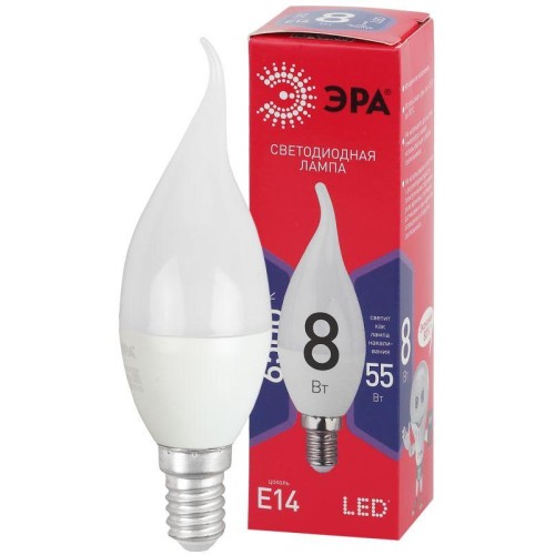 Лампа светодиодная RED LINE LED BXS-8W-865-E14 R 8Вт BXS свеча на ветру 6500К холод. бел. E14 Эра Б0