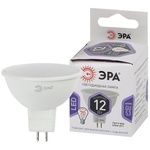 Лампа светодиодная LED MR16-12W-860-GU5.3 MR16 12Вт софит GU5.3 холод. бел. ЭРА Б0049075