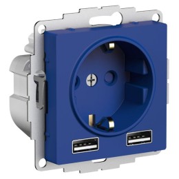 Розетка AtlasDesign 16А с 2-мя заряд. устройствами USB тип A+A 5В/2.4А 2х5В/1.2А механизм аквамарин