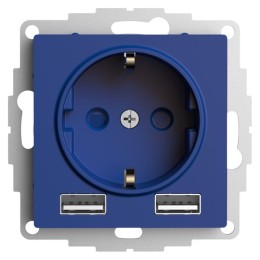 Розетка AtlasDesign 16А с 2-мя заряд. устройствами USB тип A+A 5В/2.4А 2х5В/1.2А механизм аквамарин
