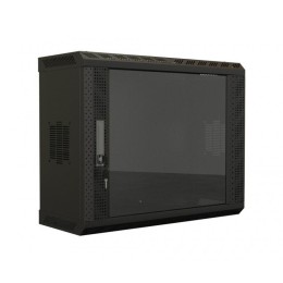 Шкаф настенный (19дюйм) 12U 650х600х250 со стеклянной дверью несъемные боковые панели (RAL 9004) (со