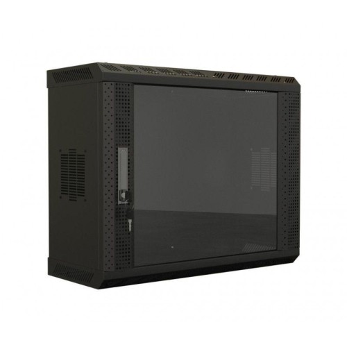 Шкаф настенный (19дюйм) 12U 650х600х250 со стеклянной дверью несъемные боковые панели (RAL 9004) (со
