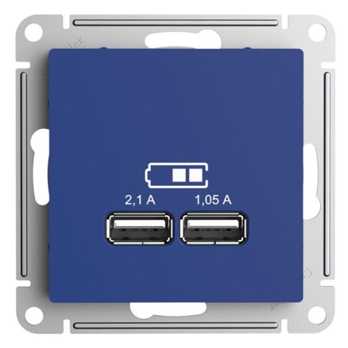 Розетка USB AtlasDesign тип A+A 5В/2.1А 2х5В/1.05А механизм аквамарин SE ATN001133