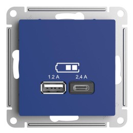 Розетка USB AtlasDesign тип A+C 5В/2.4А 2х5В/1.2А механизм аквамарин SE ATN001139