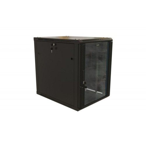 Шкаф настенный (19дюйм) 12U 650х600х800мм стеклянная дверь с перфорацией по бокам ручка с замком (RA